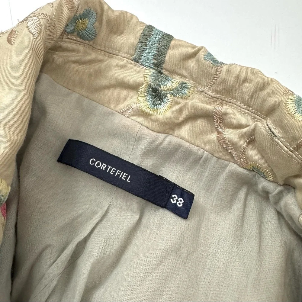 CORTEFIEL Women’s Sz 38 US M Cream Embroidered Blazer Jacket Whimsical Fairycore